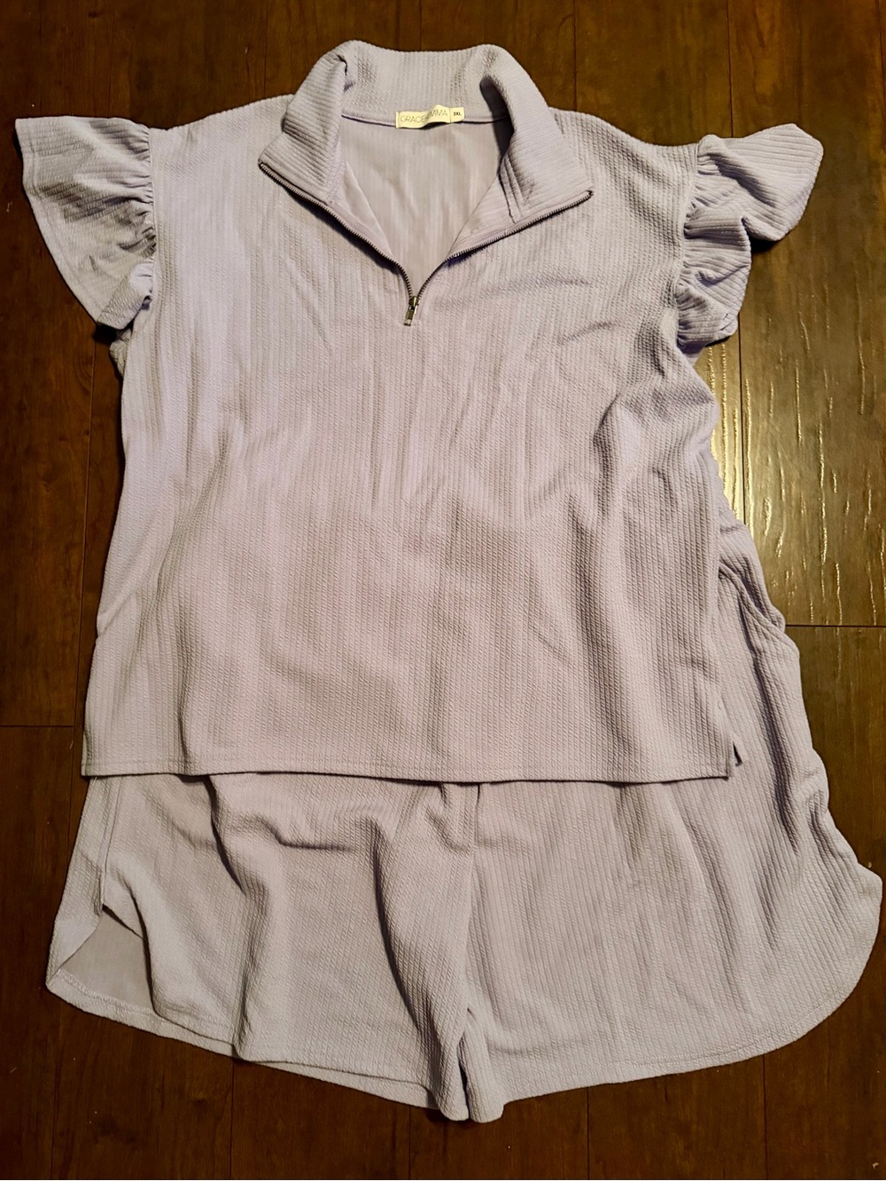 Grace + Emma Lavender Ruffle Sleeve Zip-Front Lounge Set
